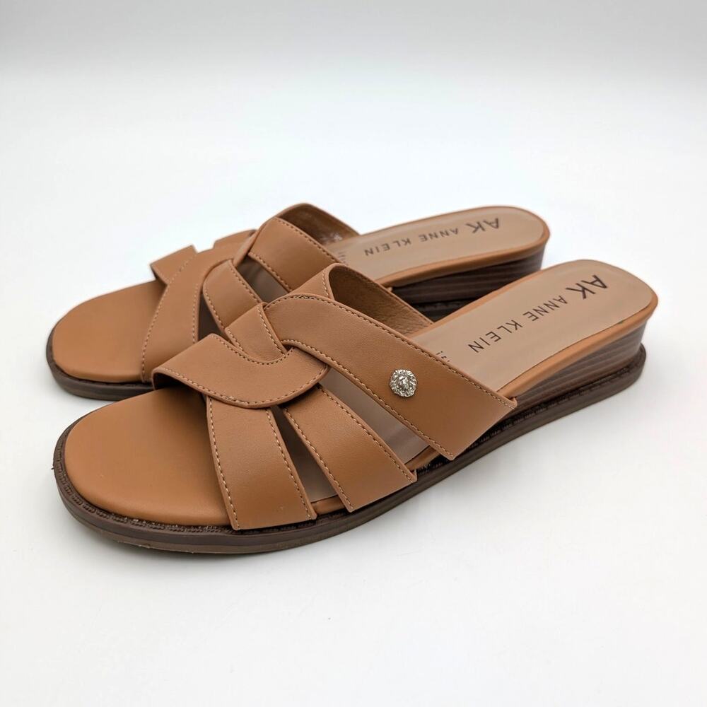 Anne Klein Babit Wedge Sandals Open Toe Women's Light Tan Size US8.5M EU39